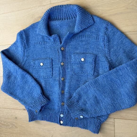 Unbranded Sweaters - Vintage 80s Blue Knit Button Front Cardigan Sweater Size M Cottage Academia